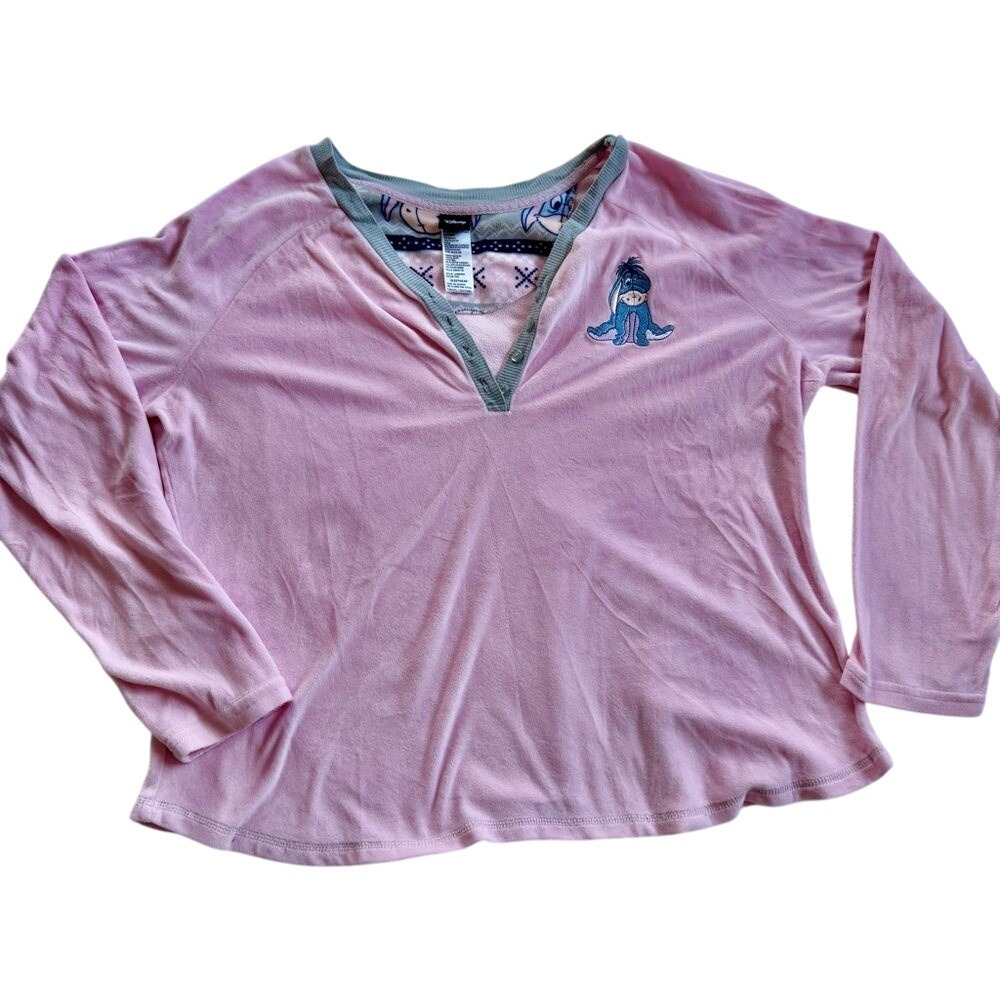 Disney Eyore Pink Long Sleeve V-Neck Soft Pajama Top Only Women's XL (16-18) EUC